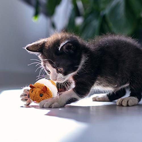PLUSHCEWT 2 Stück Interaktives Katzenspielzeug Hamster, Kleines Plüschtier Aufziehspielzeug mit Motor Fördert Jagdinstinkt, Spielzeugmaus für Katzen, Plüschtier im Set mit Fellimitat für Katzen