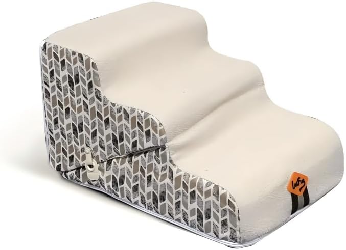 Laifug Pet Dog Stairs for Small Dogs 16.5" H, 2 in 1 Transformable 3-Step Pet Stairs and Dog Ramp for Couch (13-20 in), Beige Adjustable Pet Steps with Non-Slip Waterproof Cover
