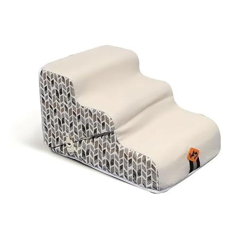 Laifug Pet Dog Stairs for Small Dogs 16.5" H, 2 in 1 Transformable 3-Step Pet Stairs and Dog Ramp for Couch (13-20 in), Beige Adjustable Pet Steps wit