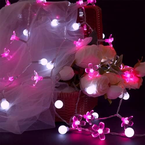 Flower String Lights 80LED Cherry Blossom Lights 14FT Battery Operated LED Flower Lights 8 Modes with Remote for Bedroom, Wedding, Party Decor