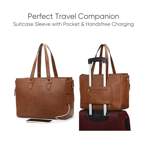 TERO - 15.6 Inch Laptop Tote Bag for Women | Vegan Leather Work & Travel Handbag | Spacious, Stylish & Durable | Detachable Laptop Sleeve | Professional Office Bag (Tan)4