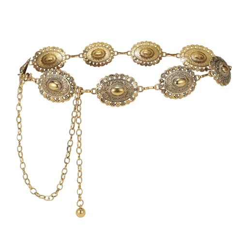 Western Chain Belt Vintage Concho Cowgirl Waist Chain Belt for Women Dresses Jeans Adjustable