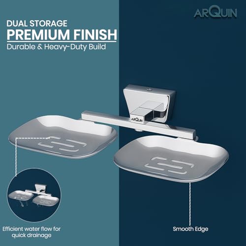 Image of ARQUIN ARQUIN Twin Soap Dish for Bathroom | Dual Soap Holder Bathroom Accessories Set | 304 Grade Stainless Steel Soap Dish | Soap Stand | Drainage Slots Soap Stand for Washbasin Aqua(Chrome)