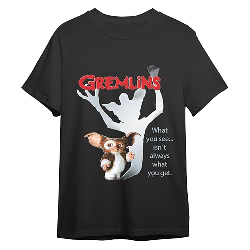 Comic Studio | Gremlins Camiseta | Artículo Licenciado Oficial | Gizmo | Negro | M