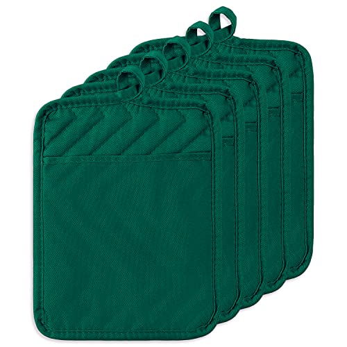 Grobro7 5Pack Pocket Pot Holders Cotton Heat Resistant Potholder Multipurpose Hot Pads Machine Washable Oven Mitts Potholders For Daily Kitchen Baking And Cooking 8.9 X 6.9 In Dark Green #TOP17