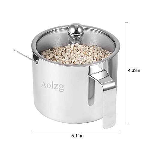 Aolzg Stainless Steel Sugar Bowl With Handle, Spices Sugar Bowl, Sugar Dispenser,With Clear Lid (For Better Recognition) Sugar Spoon For Home And Kitchen,White Sugar Bowl,Cylinder Shape (550Ml/18.6Oz) #TOP4