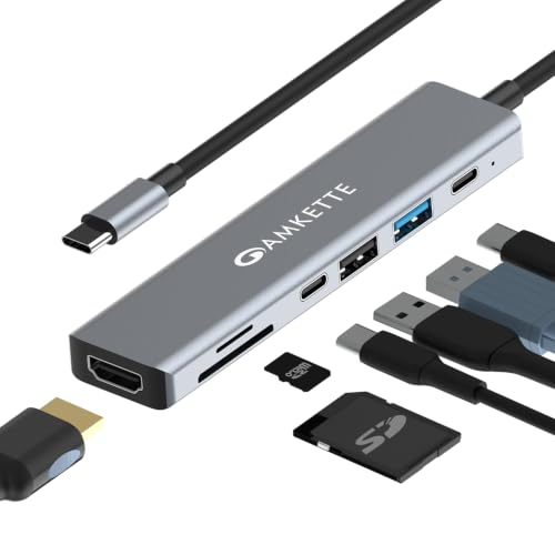 Image of Amkette 7-in-1 Type C Hub /Docking Station for Laptop, USB hub Type c with 100W Power Delivery, 4K HDMI Output, USB 3.0, USB 2.0, SD /TF Card Reader, USB c hub for MacBook, Windows Laptops