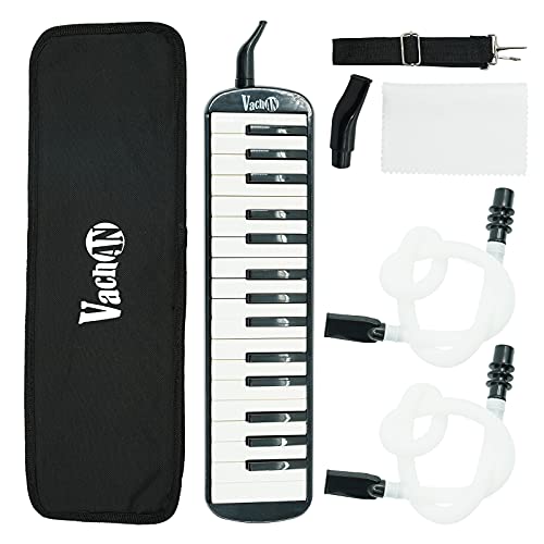 VACHAN 32 Keys Melodica,Soprano Melodica Instrument Air Piano Keyboard Pianica with Double Tubes Mouthpiece, Carrying Bag for Kids Beginners Adults Gift,Black - Thumbnail 4