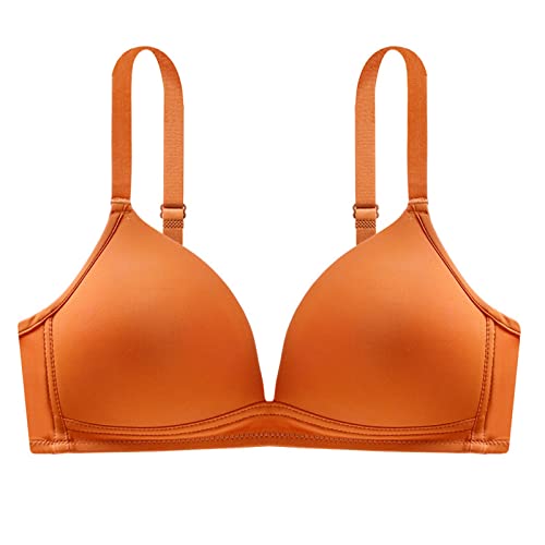PAIDAXING Reggiseno sportivo imbottito da donna alla moda tinta unita luce sexy profonda V riunito senza anello in acciaio biancheria intima da donna reggiseni plus size push up, Arancione, M
