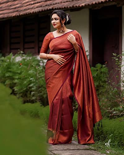Image of ZECVA Women's Art Lichi Indian Traditional Style Silk Saree With Unstitched Blouse Piece
