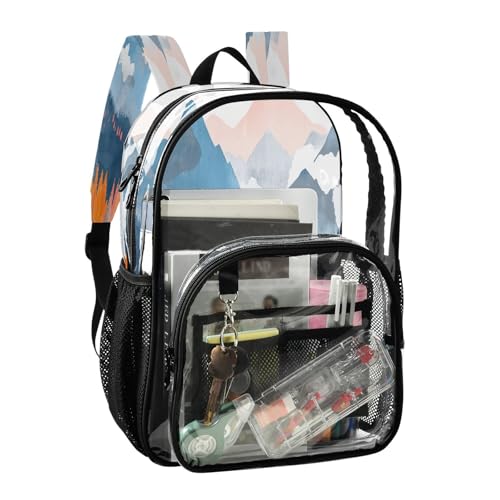 Colorful Mountains Clear Backpack - Stadium Approved Large 15.7-inch Waterproof Transparent Bag for Sports, Concerts, Work, Travel#5142
