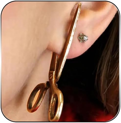 Rrdaily Vintage Gothic Scissors Stud Earrings for Women Girls,Creative Funny Sci