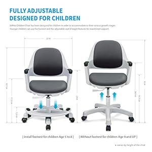 Ergonomic Kids Desk Chair, Lumbar Support Study Desk Task Chair with Footrest, Height Adjustable Seat, Smooth Rolling Wheels for Student and Children, Cyber Gray Ergonomic Kids Desk Chair Lumbar Support Study Desk Task Chair with Footrest Height Adjustable Seat Smooth Rolling Wheels for Student and Children Cyber Gray