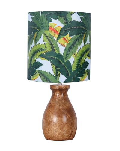 Image of Homesake Dovel Pot Modern CFL Table Lamp, Wooden Base Modern Fabric Lampshade for Home Office Cafe Restaurant, Dovel Pot, Leafy Affair (Leafy)