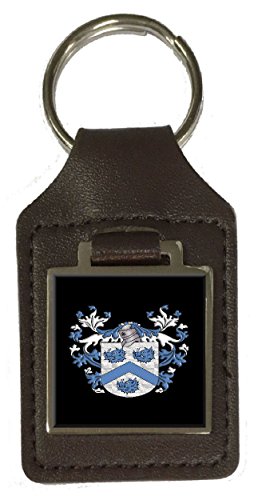Porte-clés en cuir marron avec blason français de prestige fait main