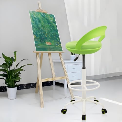 Image of KLASIKA Office Drafting Chair with Back, Ergonomic Swivel Rolling Stool with Footrest, Adjustable Height Standing Desk Chairs for Home Work Shop Kitchen Task Computer Counter Height Bar, Green