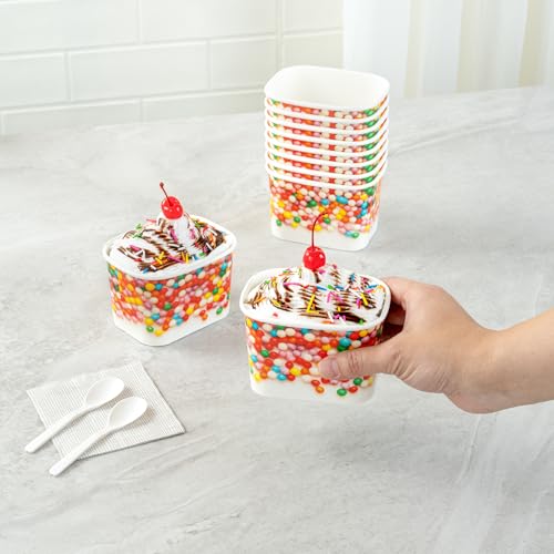 Image of Restaurantware Paper Cups 200 Count 12 Ounce Square Disposable Ice Cream Containers, Leak-Resistant Paper Dessert To Go Cups, Hot And Cold Food, Durable Round Sprinkles Design, Lids Sold Separately