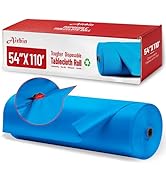 Plastic Table Cloth, 110 Ft X 54 in Disposable Tablecloth Blue Tablecloth Premium PEVA Plastic Ta...