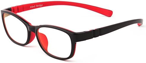Mind Bridge Kids Blue Light Blocking Computer Video Gaming Glasses - Anti Eyestrain | Durable Cute Protection Eyewear for Children Boys & Girls Digital Screen Time & Technology Use | 558 Black Red