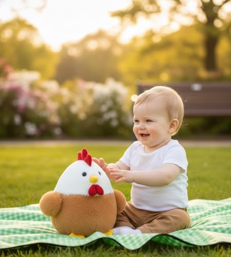 Image of 28 cm Super Soft Plush Hen Toy - Huggable Stuffed Chicken for Kids, Plushie for Room Decor & Birthday Gifting (White & Brown)