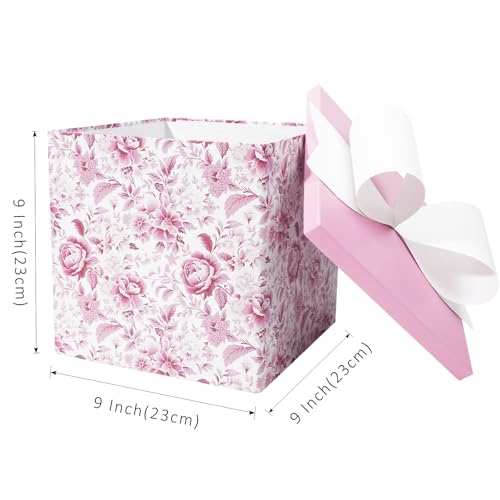 BIOBROWN Medium Gift Boxes with Lids for Presents, 9x9x9 Inches Chinoiserie Pink White Peony Floral Design Collapsible Gift Box for Bridal Shower, Wedding, Mother's Day, Birthday - Image 4