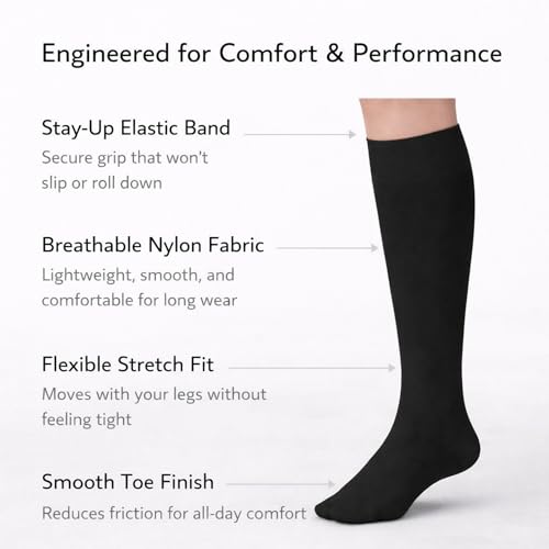 Image of Diamond Star Women's Trouser Socks, Opaque Knee High Nylon Socks, Stretchy Comfort Fit for Work and Casual, 6 Pairs