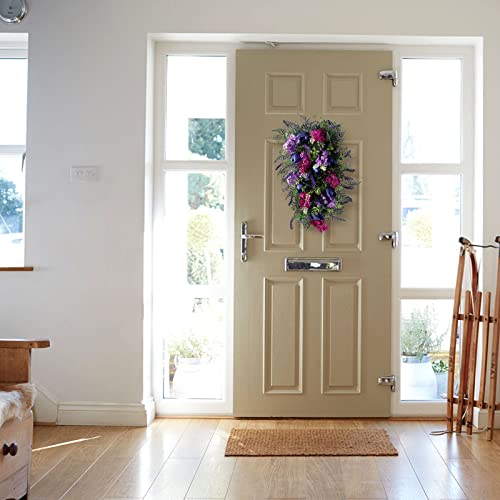 Rstys Artificial Tulip Teardrop Wreath, Purple Tulip Floral Wreath Faux Swag Lavender With Green Leaves, Spring Summer Wreath Green Lavender 60X40Cm #TOP4