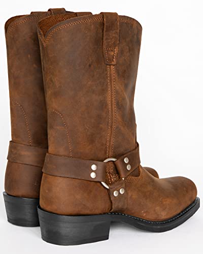 Men’s Cowboy Boots with Wooden Heel, Square Toe Harness Western Boots, Classic Pull-On Mid-Calf Riding Boots Durable Faux Leather2