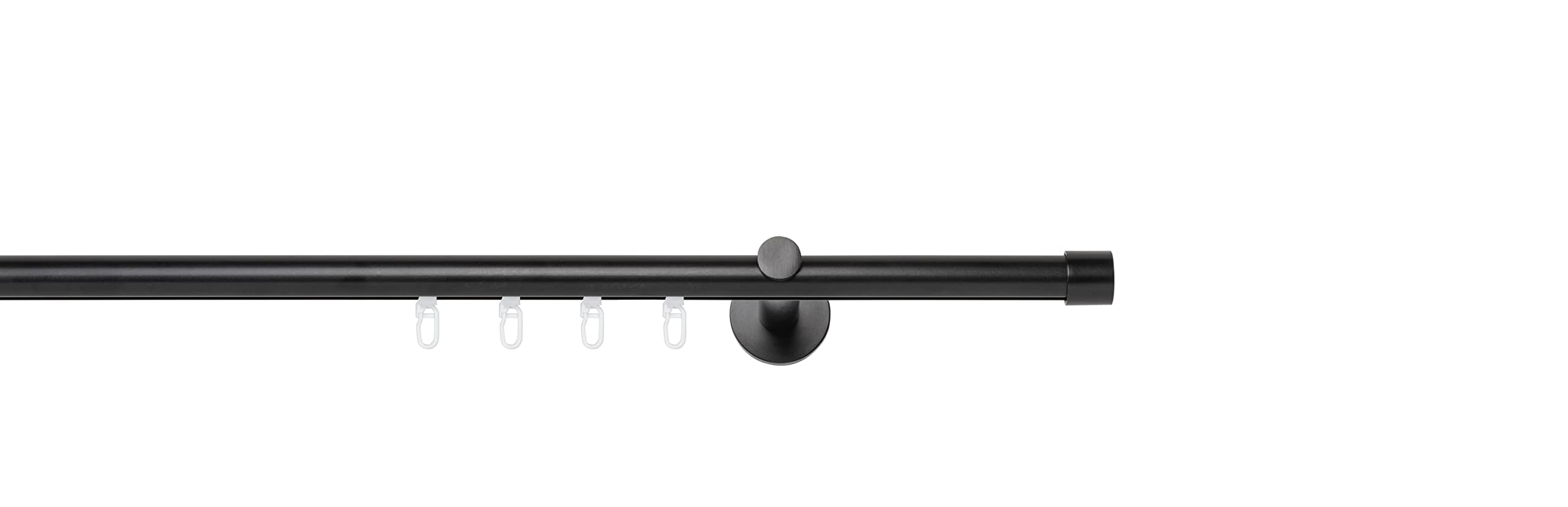 Tringle à rideaux sur mesure avec embouts 20 mm, 1 barre, support mural 12 cm, ensemble complet avec glissières pour rideaux, Noir, 280 cm