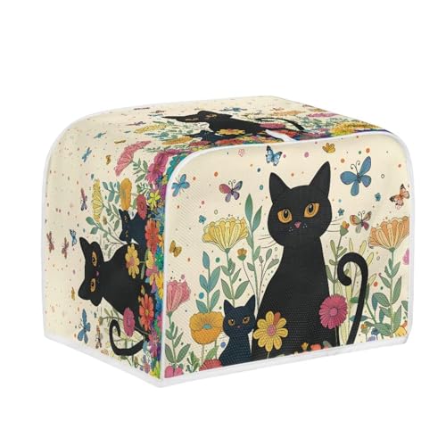 Image of Talayituse Cat Butterfly Flower Print 4 Slice Toaster Dust Covers Kitchen Small Appliance Cover, Stain Resistant Dust Protection Bread Machine Cover with Top Handle, M