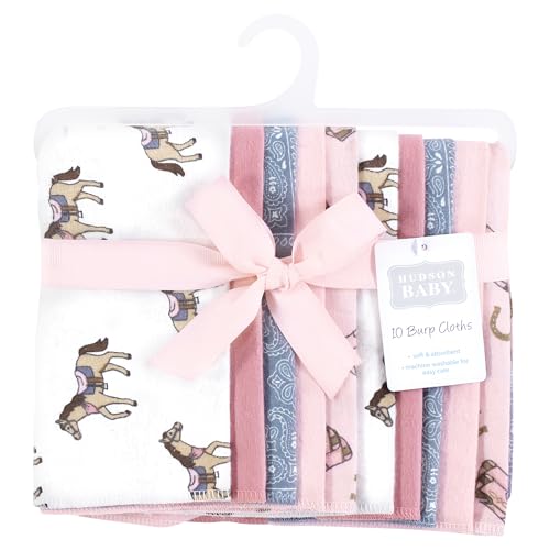 Image of Hudson Baby Unisex Baby Cotton Poly Flannel Burp Cloths, Cowgirl 10 Pack, One Size