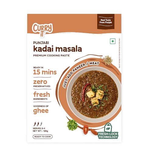 Image of CURRYiT Punjabi Kadai Masala Curry Paste | Cook in 15 mins | Just add Paneer, Chicken, Soyachaap | Made with Ghee | No Preservatives | Enjoy with Rice, Butter Naan |Indian Masala Wet Marinade 120g