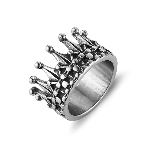 HZMAN Crown Ring for Men Women Stainless Steel Retro Kingdom Royal Crown Rings Jewelry Gift