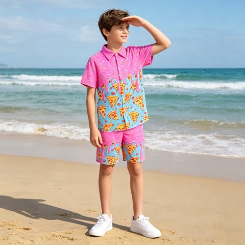 Image of uideazone Boys Hawaiian Shirts Novelty Printed Funky Short Sleeve Button Down Shirt Kids Aloha Luau Shirt 7-14T