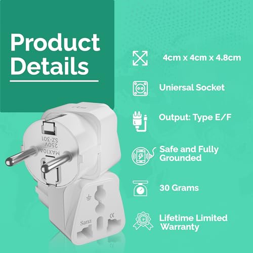 Image of rts (2 Pack) Europe Travel Adapter, India to Europe Plug (Schuko) - Type E /F European Plug Adapter, Universal Adapter for Europe Adapter Germany, France laptops Smartphones Tablets Camera Chargers