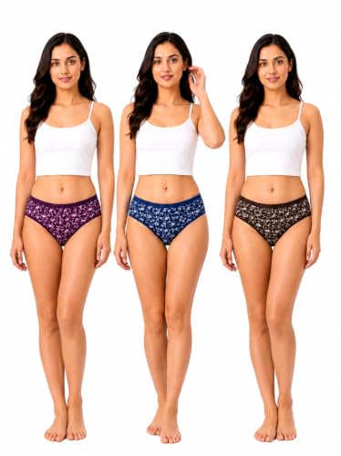 Image of Women's & Girls' Cotton Soft Stretchable Hipster Panties | Breathable Everyday Underwear | Full Coverage Mid-Rise | Skin-Friendly Innerwear | Multicolor Pack of 3