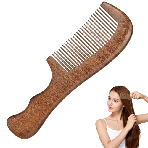 ALIIP Peine de Sándalo Dorado, Peine para el Cabello de Sándalo 100% Natural, Peines Madera Puas Finos, Antifrizz, Todo Tipo de Pelo, Suave con el Cuero Cabelludo para Mujer y Hombre (Dientes Finos)