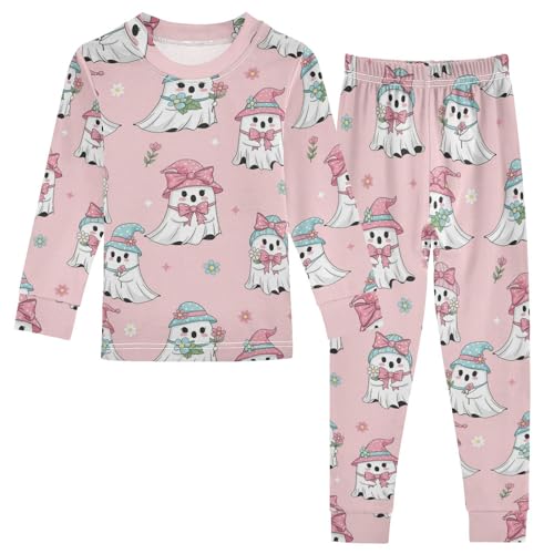 Pajama Sets Long Sleeve Cute Ghosts with Flowers Soft Comfy Sleepwear 2 Piece PJS 3-8T