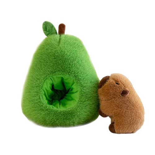 XPJBKC 2 in1 Capybara Kuscheltier, 35CM Capybara in Avocado Plüschtier, Niedlich Avocado Plüschtier, Abnehmbare Cute Plushies, Super Weiche Gefüllte Spielzeug Plüsch für Home Deko
