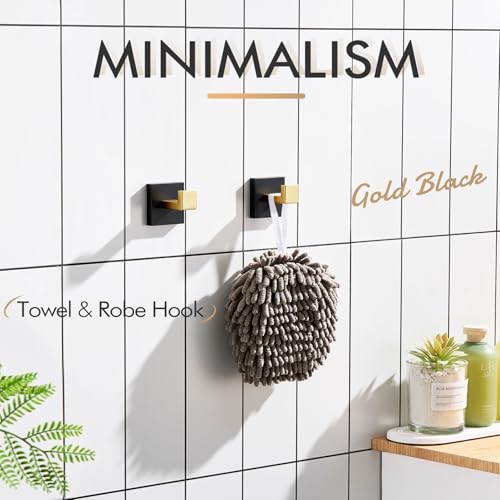 Image of KOKOSIRI Robe Hooks for Bathrooms Towel Hooks Coat Hook Kitchen Garage Heavy Duty Wall Mounted Stainless Steel Brushed Gold and Matte Black, 2 Pack B1010GDK-P2