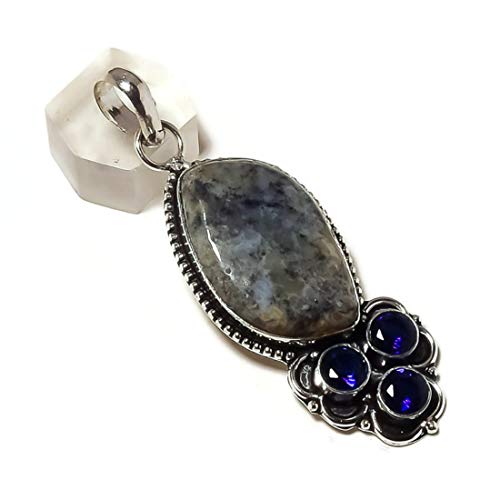 Jewels House Colgante de ágata dendrítica de cabujón, chapado en plata, hecho a mano