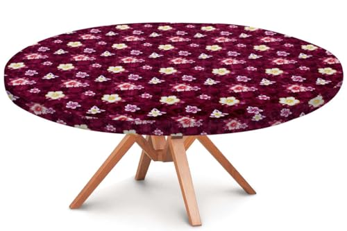 Image of The Furnishing Tree Round Elastic Fitted Dining Table Cover WxL 40x40 Inches Floral Pattern Red
