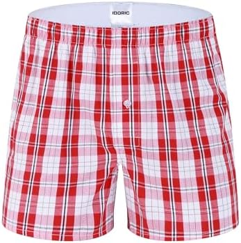 IDORIC Men's Woven Cotton Boxer Shorts - Pack of 5, Men's Loose Boxer Shorts, Classic Plaid Underpants Multipack, Set4-5p