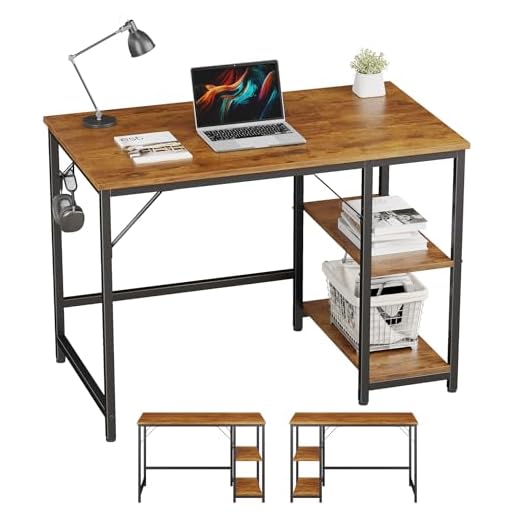 JOISCOPE Home Office Computer Desk,Small Study Writing Desk with Wooden Storage Shelf,2-Tier Industrial Morden Laptop Table with Splice Board,40 inches(Vintage Oak Finish)