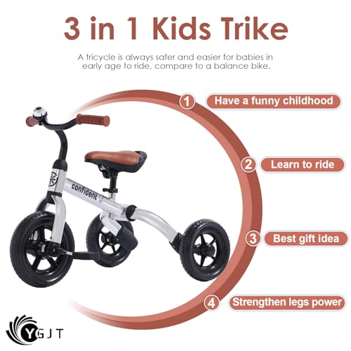 Image of YGJT 3 in 1 Tricycle for Toddlers Age 2-5 Years Old, Folding Kids Balance Bike with Adjustable Seat and Removable Pedal, Toddler Bike Ride-on Toys for Infant, Gifts for Baby Boys Girls Birthday