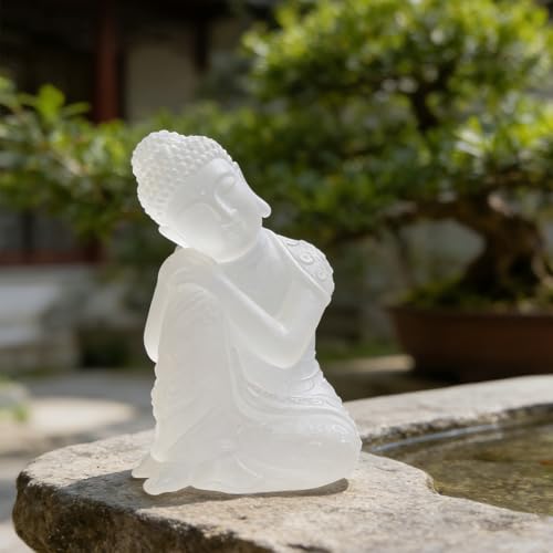 Estatua de Buda Meditando de 5.9 Pulgadas en Resina Blanca miniatura 4
