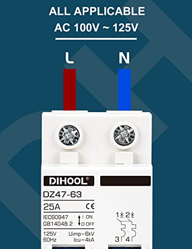 Dihool Miniature Circuit Breaker Din Rail Mount 25 Amp 2 Pole Ac 110V Low Voltage Disconnect Switch #TOP2
