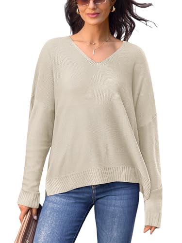 Image of CUPSHE Womens V Neck Sweaters Long Sleeve Oversized 2024 Fall Pullover Jumper Tops