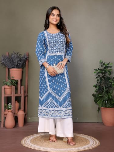 Image of rangita Rayon Calf Length Embroidered Straight Kurti | Kurta for Women