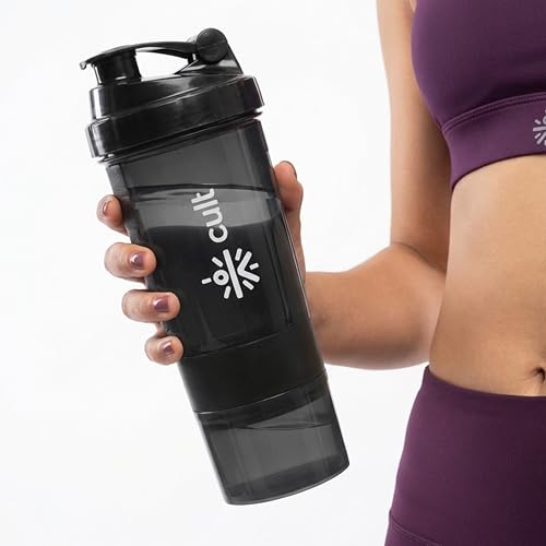 Image of Cult Spider Gym Shaker Bottle | 550ml | 2 Storage Compartment | Workout | Shaker Bottle for Men & Women | Black